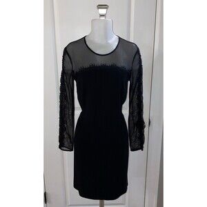 Sandro Paris Black Noir Long Sleeve‎ Lace Sheer Pencil Dress -Size 3